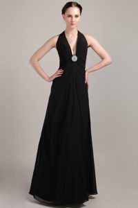Fashionable Halter Top Long Chiffon Prom Celebrity Dress in Black