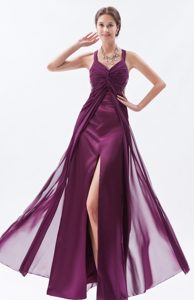Purple Attractive Chiffon Long Prom Homecoming Dress with High Slit
