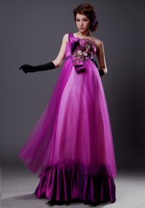 2013 Luxurious One Shoulder Tulle Prom Formal Dresses in Fuchsia under 200