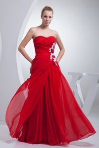 Magnificent Red Zipper-up Chiffon Long Prom Evening Dresses with Ruches
