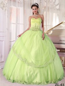 Yellow Green Sweetheart and Tulle Quinceanera Dress with Appliques