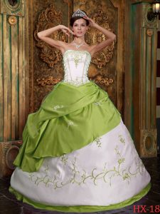 Discount Green Strapless 2013 Quinceanera Dress with Embroidery and Pick-ups
