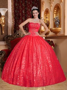 Red Sweetheart Beaded Sweet Sixteen Quinceanera Dresses with Sequins on Sale