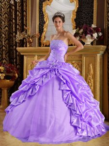 Strapless Appliqued Lavender Quince Gown with Pick-ups in and Tulle