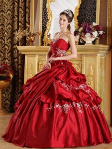 Appliqued Dress for Quinceanera in Wine Red