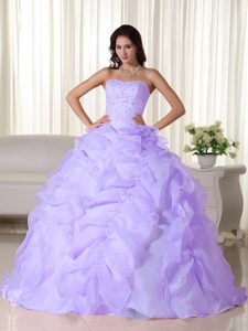 Strapless Long Quinceanera Gowns with Beadings and Ruffles in Lilac