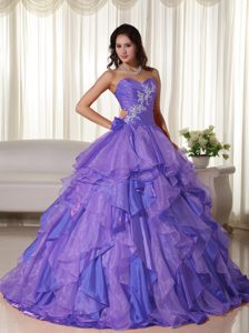 Appliqued and Ruffled Sweet Sixteen Dresses with Sweetheart in Purple