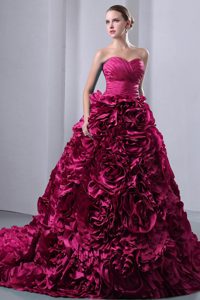 Fuchsia Ruched 2013 Sweetheart Quince Dress in with Rolling Flowers