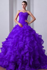 Sweetheart Appliqued Quinceanera Dresses with Beads and Ruffles in Purple