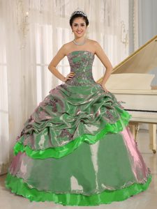 Inexpensive Ball Gown Strapless Quinceanera Dress in with Appliques