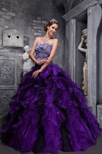 Pretty Leopard Sweetheart Quinceanera Gown with Ruffles in Purple and Black