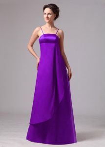 Spaghetti Elegant Zipper-up Satin Prom Graduation Dress in Eggplant Purple