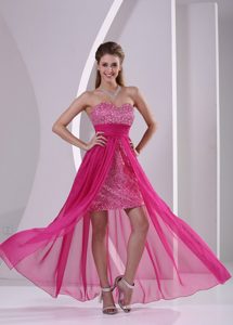 Charming High-low Hot Pink Prom Dress for Girls with Paillettes for Summer