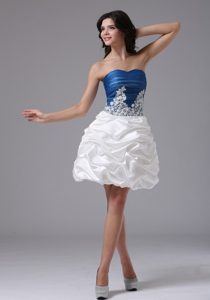 Beautiful Blue and White Mini-length Dresses for Prom Princess with Pick-ups