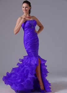 Purple Mermaid Beaded and Ruffled Discount Prom Holiday Dress for Spring