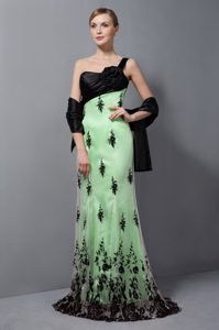 Best Seller One Shoulder Flower Prom Party Dress in Light Green and Black