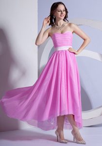 Sweetheart Baby Pink Chiffon High-low Prom Dress for Women with Ruches