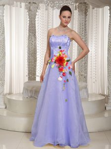 Lilac Strapless Organza Prom Dress and Beading