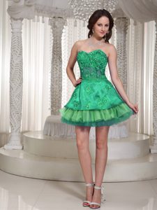 Sweetheart Princess Green Beaded Prom Dress for Petite Girls in Organza