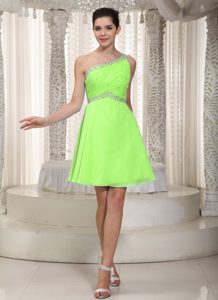 Spring Green Empire One Shoulder Beaded Senior Prom Dress