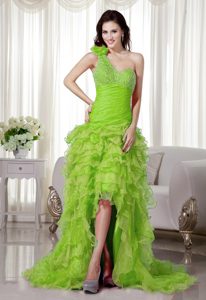 Spring Green A-line One Shoulder Prom Dress for Slim Girls with Beading