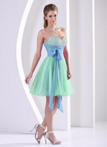 Multi-color Sweetheart Prom Dresses with Beading and Sash to Knee-length