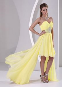 Bright Yellow High-low Sweetheart Beaded Senior Prom Dress