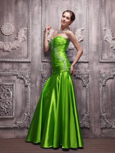 Spring Green Beaded and Ruched Sweetheart Informal Prom Dress