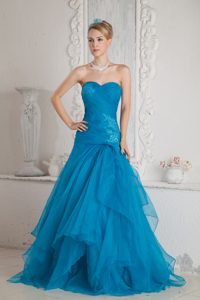 Low Price Appliqued Teal Mermaid Senior Prom Dresses with Sweetheart
