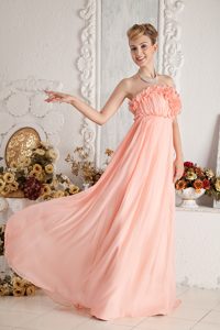 Watermelon Empire Strapless Chiffon Prom Dress for Summer with Ruche