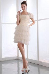 Champagne Strapless Junior Prom Dresses with Ruche and Ruffled Layers