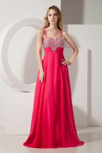 Discount Coral Red Spaghetti Straps Prom Outfits with Beading