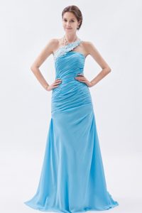 Baby Blue Mermaid Beaded One Shoulder Junior Prom Dresses