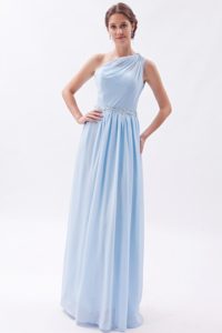 Beaded Light Blue Empire One Shoulder Formal Prom Dresses