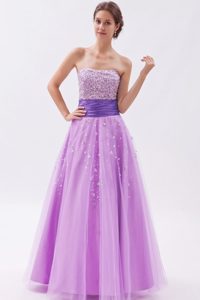 Lavender A-line Strapless Prom Attire with Beading on Promotion