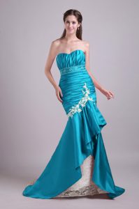 Teal Mermaid Sweetheart Prom Dress for Slim Girl with Lace and Beading
