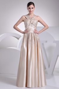 Champagne Sheath V-neck Prom Dress for Summer with Ruche and Beading