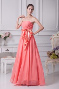 Strapless Prom Dress with Bowknot and Ribbon to Floor-length
