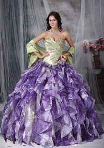 Multi-color Sweetheart Beading and Ruffles Quinceanera Dress Floor Length