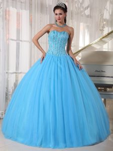 Simple Sweetheart Beading Sky Blue Tulle and Quinceanera Dresses