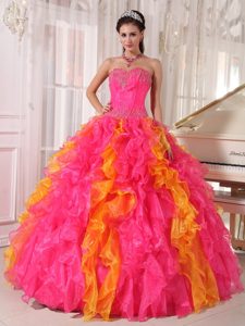Sequin Sweetheart Ruffle Multi-color Long Organza Dress for Quinceaneras