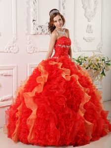 Multi-color Appliques Beading Organza Sweet Sixteen Dresses with Ruffles