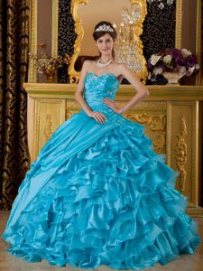 Elegant Sweetheart Long and Organza Quinceaneras Dresses in Teal