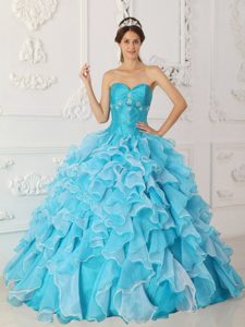 Angel Blue A-line Sweetheart Beading Sweet Sixteen Dress in and Organza