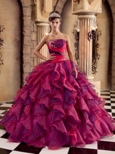 Luxurious Multi-color Ball Gown Strapless Quinces Gowns in Organza with Ruffles