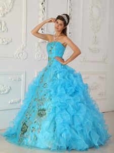 Gorgeous Strapless Embroidery Aqua Blue Dress for Quinceaneras to Long