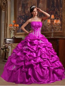 Fashionable Fuchsia Ball Gown Strapless Dresses for a Quinceanera with Appliques