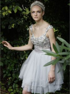 White Backless Prom Evening Gown Beading and Ruffles Sleeveless Knee Length