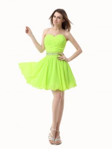 Most Popular Sleeveless Organza Knee Length Zipper Prom Gown in Green with Beading