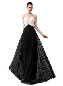 Clearance One Shoulder Sleeveless Chiffon Floor Length Zipper in White And Black with Beading